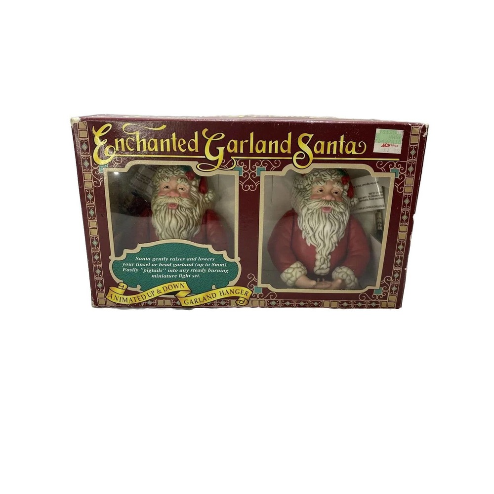 NOS Vintage Enchanted Garland Santa Animated Hanger Christmas Holiday Red In Box